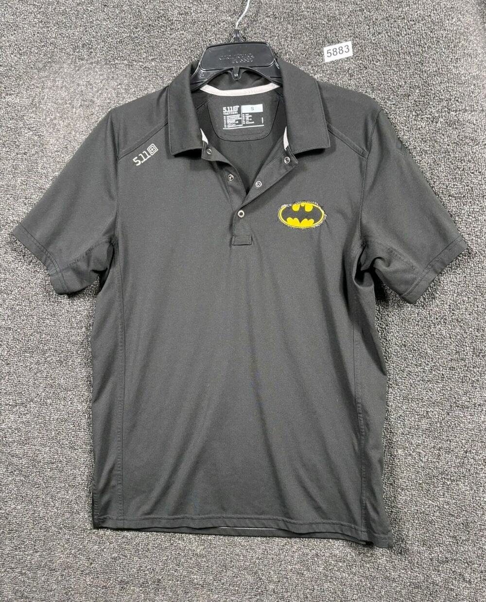 5.11 Tactical Paramount Short Sleeve Polo Mens Size S Black "Batman Logo Patch"